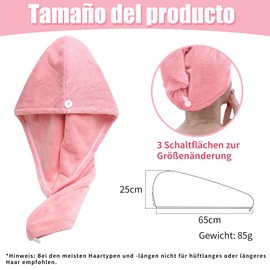 Xkzhrr Hair Turban Towel, Pack of 2 Button Hair Turban, Turban Hair Drying Towel with Button, Head Scarf Towel for Long Hair, Super Absorbent, Quick Drying Microfibre Towel (Pink)