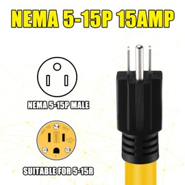 Tellegloww 5-15P to L14-30R Adapter Cord Generator Transfer Switch, Generator House Inlet Box Adapter, 15Amp 3Prong 5-15 Male to 30Amp 4Prong L14-30 Locking Female, 10 AWG, ETL Listed (10 ft)