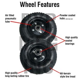 4 Pack - 8" Black Rim Pneumatic Tire/Wheel for Training Wheels, wagon, dolly, farm cart