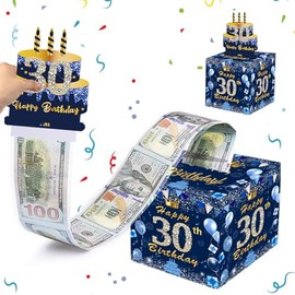 MORAINJAY 30th Birthday Money Box for Cash Gift,Navy Blue Pull Cash from Money Case,Surprise Money Gift Box for Men,Women 30th Birthday Presents Birthday Gift Money Box,Birthday Party Decorations