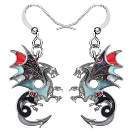 Enamel Alloy Dinosaur Fantasy Dragon Earrings Drop Dangle Unique Animal Jewelry for Women Dragons Gifts (Anchor Black)