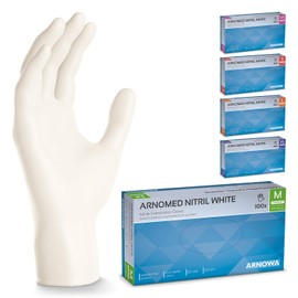 ARNOMED Nitrile Disposable Gloves, Pack of 100, Medium, White, Latex-Free Disposable Gloves, Powder-Free Nitrile Gloves, Available in Sizes S, M, L & XL