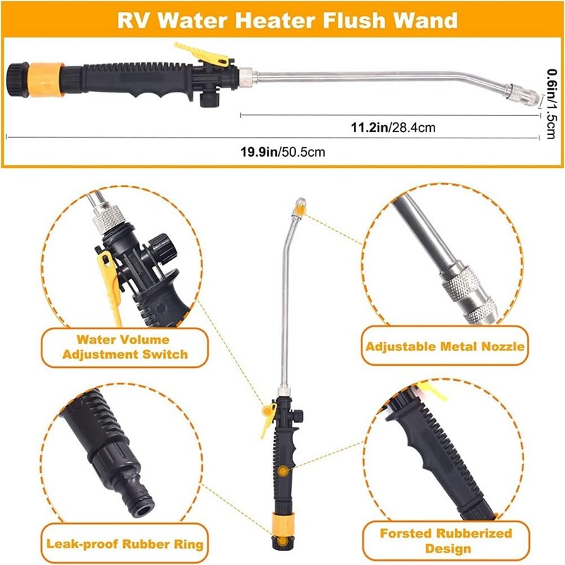 3Pack RV Water Heater Anode Rod & Flush Wand -
