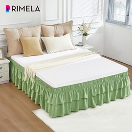 RIMELA Ruffle Bed Skirt Sage Green King 15 Inch Drop, Elastic Wrap Around Bed Skirts King Size, Easy to Install Dust Ruffle, Machine Washable Soft Fabric, Multi Ruffle Bedskirt