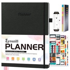 Eyrozill Planner 2024-2025 Undated Daily Planner 12 Months，Leather Weekly & Monthly Life Planner，A4 Organizer Notebook & 8.5 x 11 Productivity Journal– Leather Hardcover with Stickers for Working，Tracking