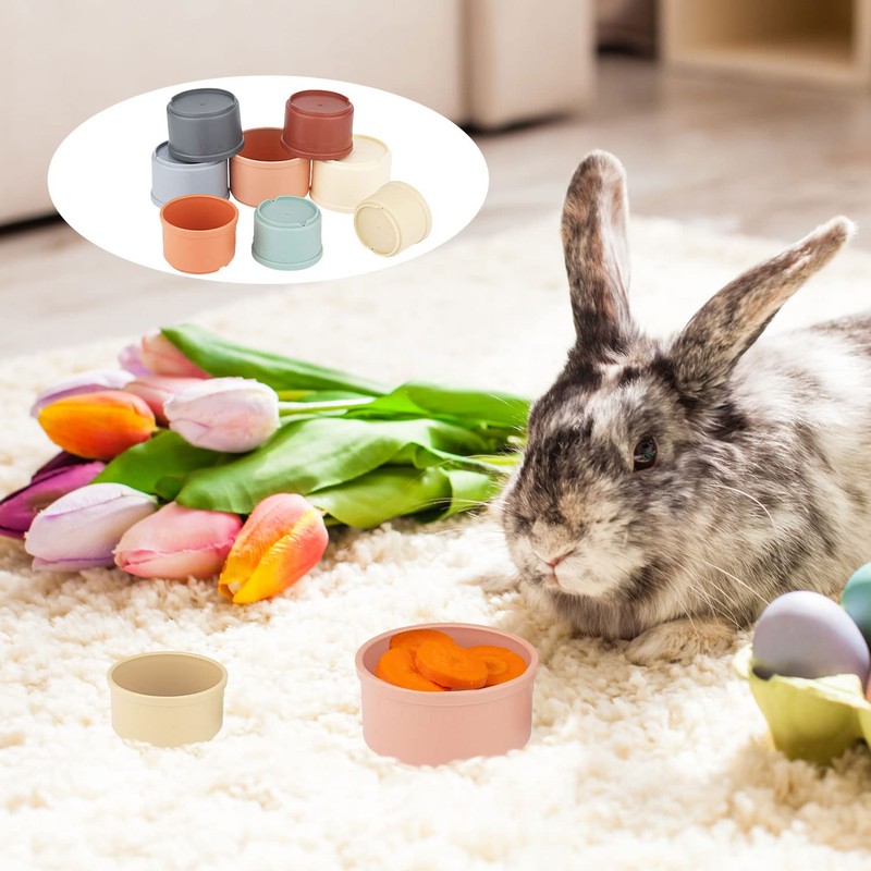 SAVITA Pack of 8 Stacking Cups for Rabbits, Multicoloured Rabbit