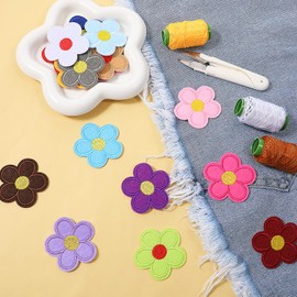 20 Pcs Flower Iron on Patches, 2 Inch 5 Petals Floral Embroidered Applique, Sew-on/Iron-on Colorful Clothing Fabric Patches Small Cute DIY Patch for Jackets, Jeans, Bags, Backpacks, Hats (20 Colors)