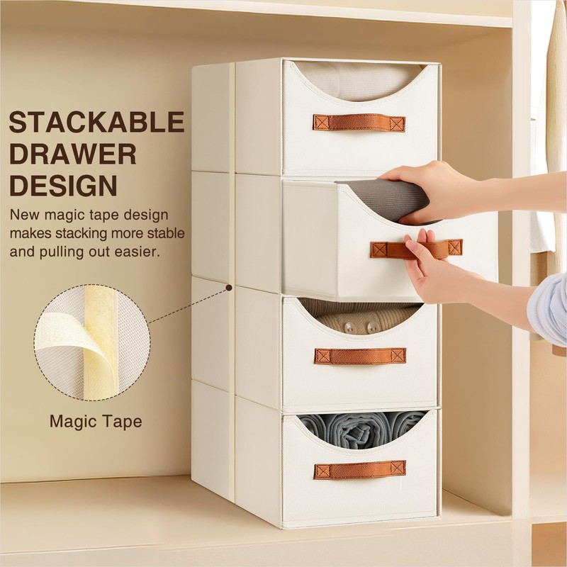 Homsorout Stackable Storage Drawers - Collapsible Storage Bins with Drawers,