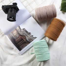 GOHOF Macrame Cord 3mm x 328yards Natural Macrame Cotton Rope Colored Macrame Rope Soft Cotton Cord Macrame Supplies Craft Rope Macrame Yarn for Plant Hanger Wall Hanger Dreamcatcher (Deep Green)