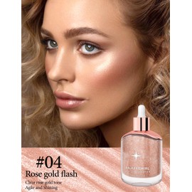 Erinde Gold Body Highlighter Oil - Rose, Liquid Makeup Highlighter, Glitter Body Luminizer, Cream Body Glitter Highlighter, Body Glow Shimmer Makeup for Face Body Leg - 25 ml