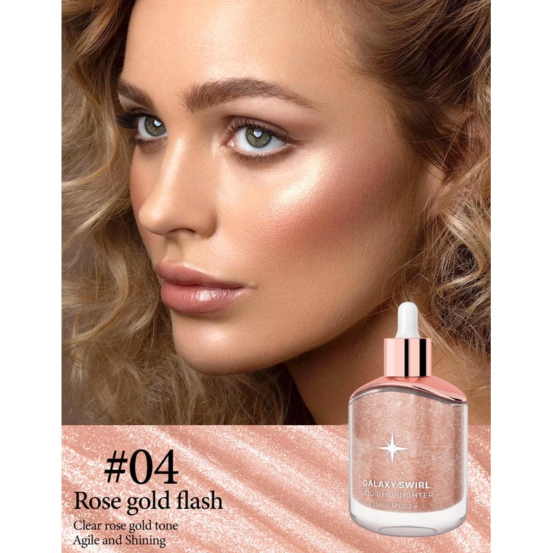 Erinde Gold Body Highlighter Oil - Rose, Liquid Makeup Highlighter,
