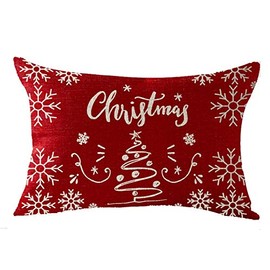 FELENIW Merry Christmas Animal Elk Red Christmas Tree Cotton Linen Decorative Throw Pillow Cover Cushion Case Lumbar 12X20 inches