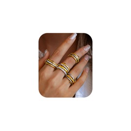 ACLOKOO 4 Pack Interlocked Stackable Rings for Women - 14K Gold Plated Statement 4 Mixed Metals Multi Ring Stack - Cubic Zirconia Two-Toned Connected Bands Stacking Jewelry (4 PACK, 7)