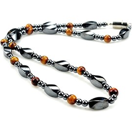 PURPLE WHALE Hematite Twist Bead Yellow Color Gemstone Necklace for Men, Women, Crystal Jewelry, Therapy, Black and Yellow, 18 Inches