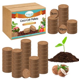Legigo 50 Pcs 50mm Coco Coir Pellets Seed Starter Soil Mix- Organic Coconut Coir Potting Soil Pods for Seedling, Coco Peat Soil Discs for Indoor & Outdoor Plants Bonsai Herbs Vegetables and Flowers