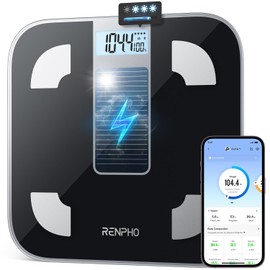 RENPHO RENPHO Smart Scale with Endless Power, Solar-Powered Scale for Body Weight, No Batteries Needed, Digital Bluetooth Body Fat Scale, Body Composition Monitor with Smart App, 400 lbs-Elis Solar 1
