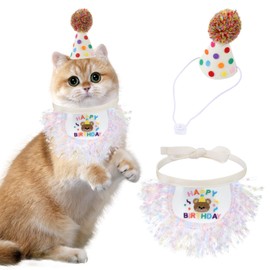 Cat Birthday Party Supplies, Cat Birthday Bandana Scarf and Party Hat,Cats Kitten Birthdays Decorations,Tassels Bib Scarf and Hat,Pet Birthdays Decorations Outfits