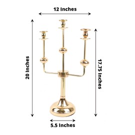 Balsa Circle 20 in Gold 3 Arm Metal Candelabra Taper Candle Holder Centerpiece Wedding Party Events Reception Decorations Supplies