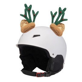 LERTREE 1 Pair Christmas Antler Motocycle Helmet Decor with Sticker Plush Fuzzy Cute Deer Ear Ski Helmet Accessory Decoration (Green)