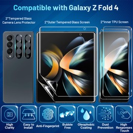 CWQZGUF [2Set 6PCS Screen Protector Compatible with Galaxy Z Fold 4 5G, 2 Inner TPU Films + 2 Outer Tempered Glass + 2 Camera Lens Protecters, High Clarity, Anti-Shatter