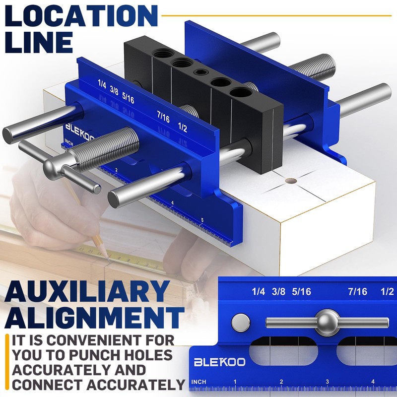 BLEKOO Upgraded 6.7 inch Self Centering Doweling Jig Kit (Blue),