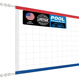 Swimming Pool Volleyball Net Replacement Heavy Duty, Extra-Long 15FT-28FT Adjustable, Upgraded All-Weather+Waterproof, Reinforced Borders, and Durable Nylon Straps-15x3FT, Red White Blue(Net Only)