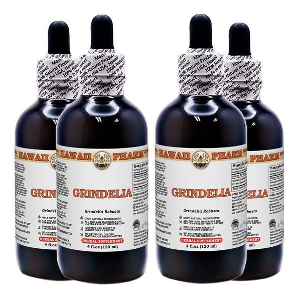 HawaiiPharm Grindelia Liquid Extract, Grindelia (Grindelia Robusta) Dried Herb Tincture Supplement 4x4 oz