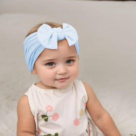 Kenjudess Super Stretchy Nylon Baby Girl Headbands with Big Bows Soft Elastic Knot Head Wrap Hair Accessories for Newborn Infant Toddler Kids (Blue, Standard)