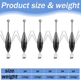 Therwen 5 Pcs Sputnik Sinker Fishing surf fishing weights Black Stainless Steel Saltwater Surf Casting Sinkers Catfish Beach Spider Weights for Ocean Sea Sand (5 oz)