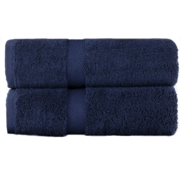 Sue Rossi 100% Egyptian Combed Cotton Hand Towels, Pack Of 2, Very Soft & Absorbent, Quick Dry 600gsm Thick Bathroom Or Kitchen Towel Set. (Navy Blue)