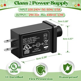 Feekoon Class 2 LED Power Supply 29V 13W Transformer, Waterproof IP44 US Plug Adapter, Seasonal Use LED Driver, Low Voltage for Christmas Tree Lighting, Holiday String Light Outdoor(2 Packs)
