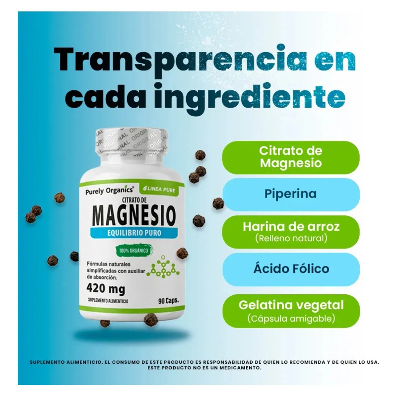 Citrato De Magnesio 90 Cáps Purely Organics