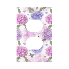 VunKo Duplex Device Receptacle Bird Hydrangea Flowers Wall Plate, 1-Gang Electrical Switch Duplex Outlet Plug Cover Decorative Wallplate
