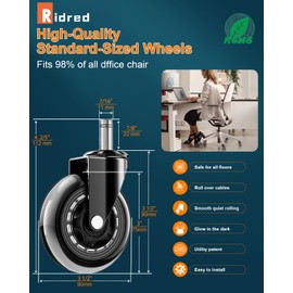 RidRed Office Chair Wheels - Replacement Rubber Wheels - Universal Fit 3 Inch Casters, Heavy-Duty Chair Casters, Noise Free, Fits 98% Chair, for All Floor (5)