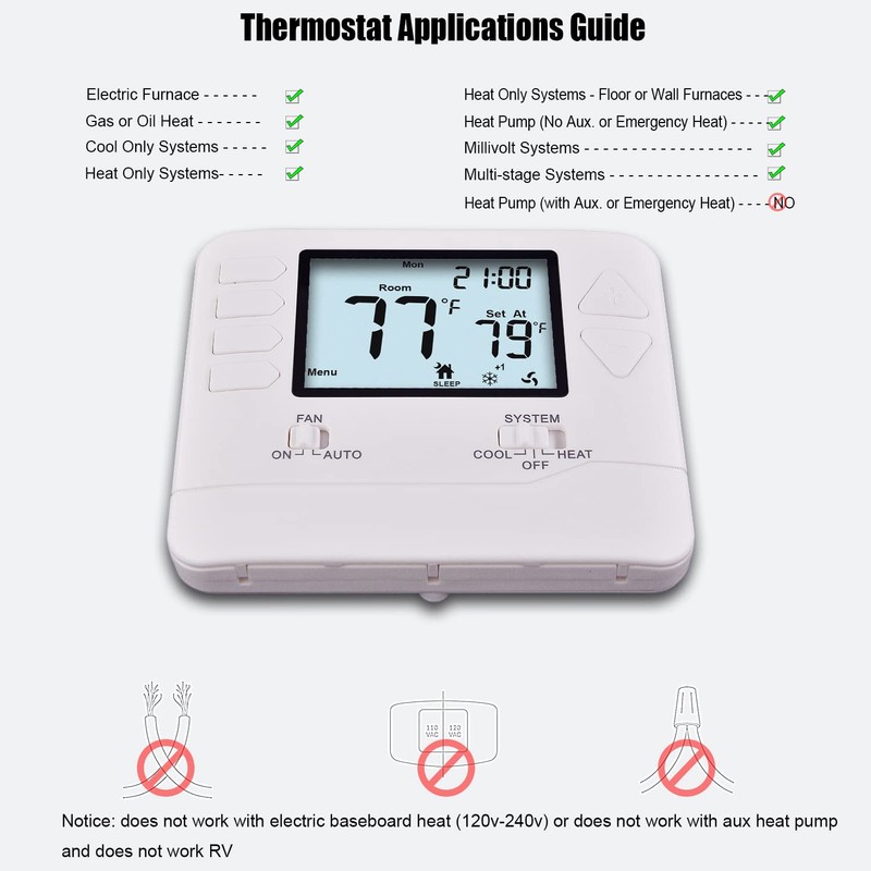 Heagstat 5-1-1 Day Programmable Thermostat for Home Conventional Single or