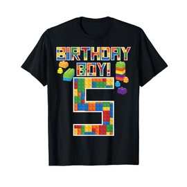 Cute 5th Birthday Gift 5 Years Old Block Building Boys Kids T-Shirt