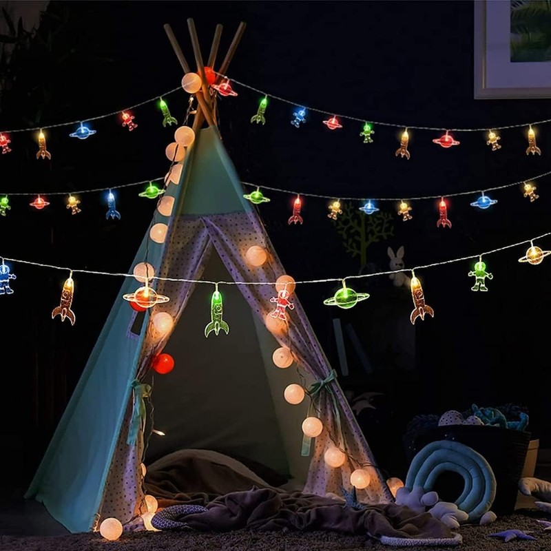 LELYFIT 20LED 3.0M Spaceman Cartoon String Lights, Astronaut Planet Rocket