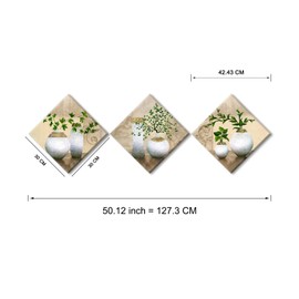 Piy Painting Art Prints on Canvas, Green Plants in Vase, Canvas Picture, Modern Wall Picture Set, Wall Decoration with Built-in Wooden Frame, Pictures for Restaurant, Cafe and Office, 3 x 30 x 30 cm