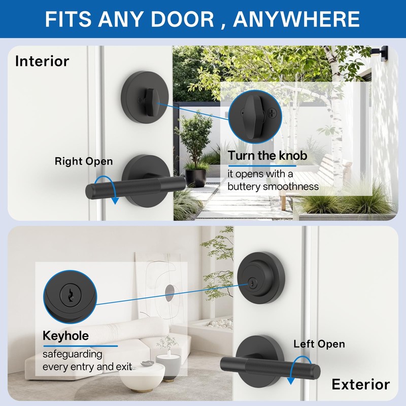 Amerdeco Front Door Lock Set with Double Cylinder Deadbolt, Black