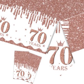 COSORO 2pcs Rose Gold Happy 70th Birthday Table Cloth,137*274cm 70th Tablecloth for Women 70th Birthday Table Decorations,Plastic Tablecloths Table Cover for Adults Her 70th Birthday Decorations