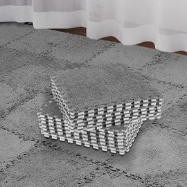 Nuanchu 50 Pcs Plush Foam Interlocking Floor Mat Climbing Area Rugs 11.81 x 11.81 Inch Square Soft Fluffy Tiles with Border Play Mat Flooring Tiles for Home Playroom Decoration (Gray)