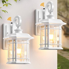 VIANIS White Exterior Lighting Fixtures, 2 Pack Porch Lights Outdoor, Outdoor Wall Lights Dusk to Dawn, Anti-Rust Outdoor Lighting for House, Porch, Garden, Doorway, Seed Tempered Glass