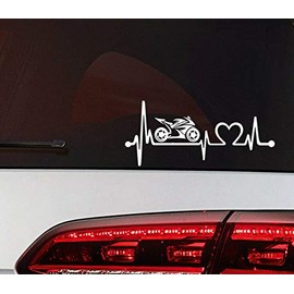 UUSticker 16x7.5cm Motorcycle Sticker Heartbeat Car Motorsport Sticker Racing Biker Motorcycle White