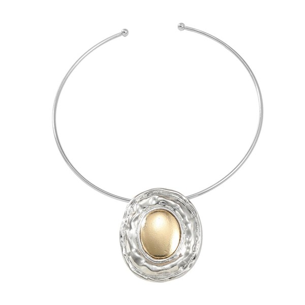 Vanesseva Two Tone Oval Pendant Open Circle Choker for Women