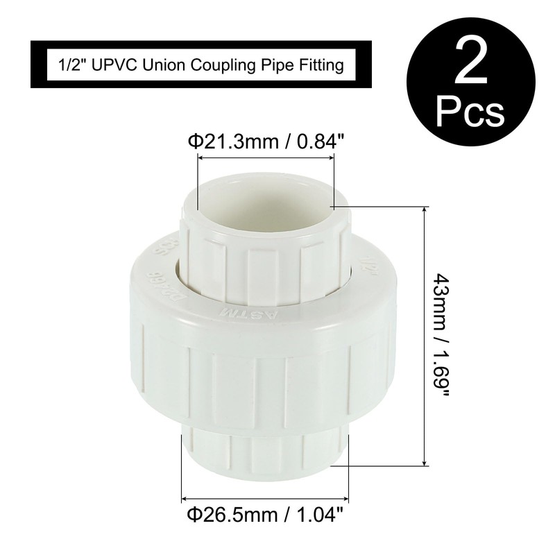 uxcell 2Pcs 1/2" UPVC Union Coupling Pipe Fitting (Socket x