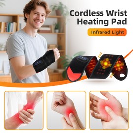 Cordless Heated Wrist Massager, Heated Wrist Support with Vibration, 3 Heats and Vibrations Modes, Red Light Heated Wrist Brace and Hand Massager, Heating Pad for Wrist, Hand, Arm, Knee, Elbow, Black