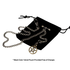 TREEWETO Men's Albert Chain Pocket Watch Curb Link Key Chain 2 Hooks with Antique Five-Pointed Star Pendant Design Charm Fob T Bar Bronze