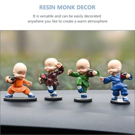 Abaodam 4 Monks Statue Decoration Monk Statue Mini Resin Buddha Figurine Car Dashboard Ornament Feng Shui Decor for Home Desktop Office Car Decor Kung Fu Monk Statue