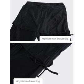 Ecupper Swimming Trunks Women's Long Swimming Trunks Capri Swimming Leggings with Skirt Swimming, black