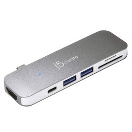 j5create USB-C 7 in 1 Mini Docking Station, Multi Hub, Power Delivery 60W Support, 1 USB-C (Supports PD3.0 & Data Transmission), 2 x USB3.0, 4K HDMI, SD/Micro SD Card Reader, Plug & Play, No Drivers